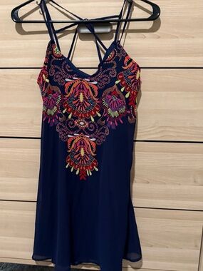 Sequin Hearts Navy mini Dress with Bright Floral Print